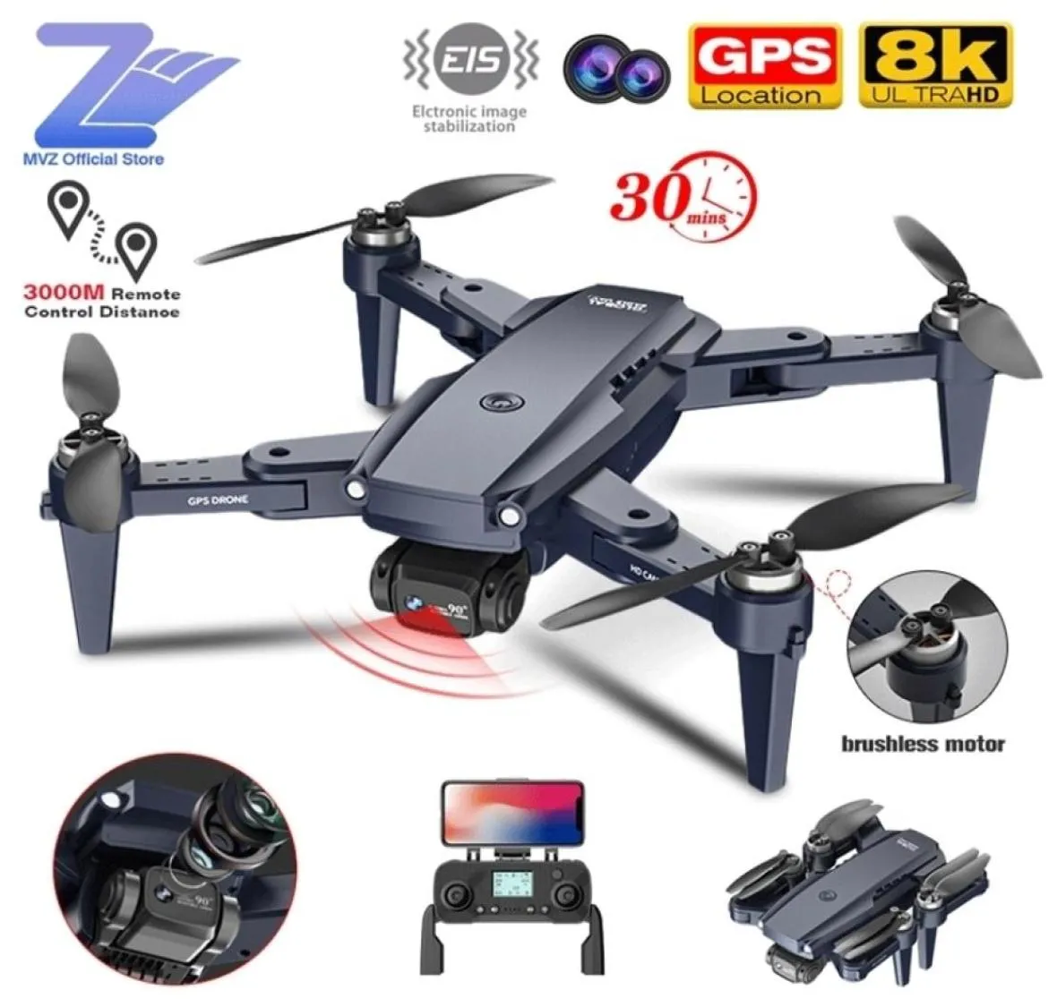 MVZ Visual Ostacle Evitanti DRONE 4K Profesional 6K HD Dual Camera Brushless Motore GPS Foldcopter Helicopter RC 220216570323