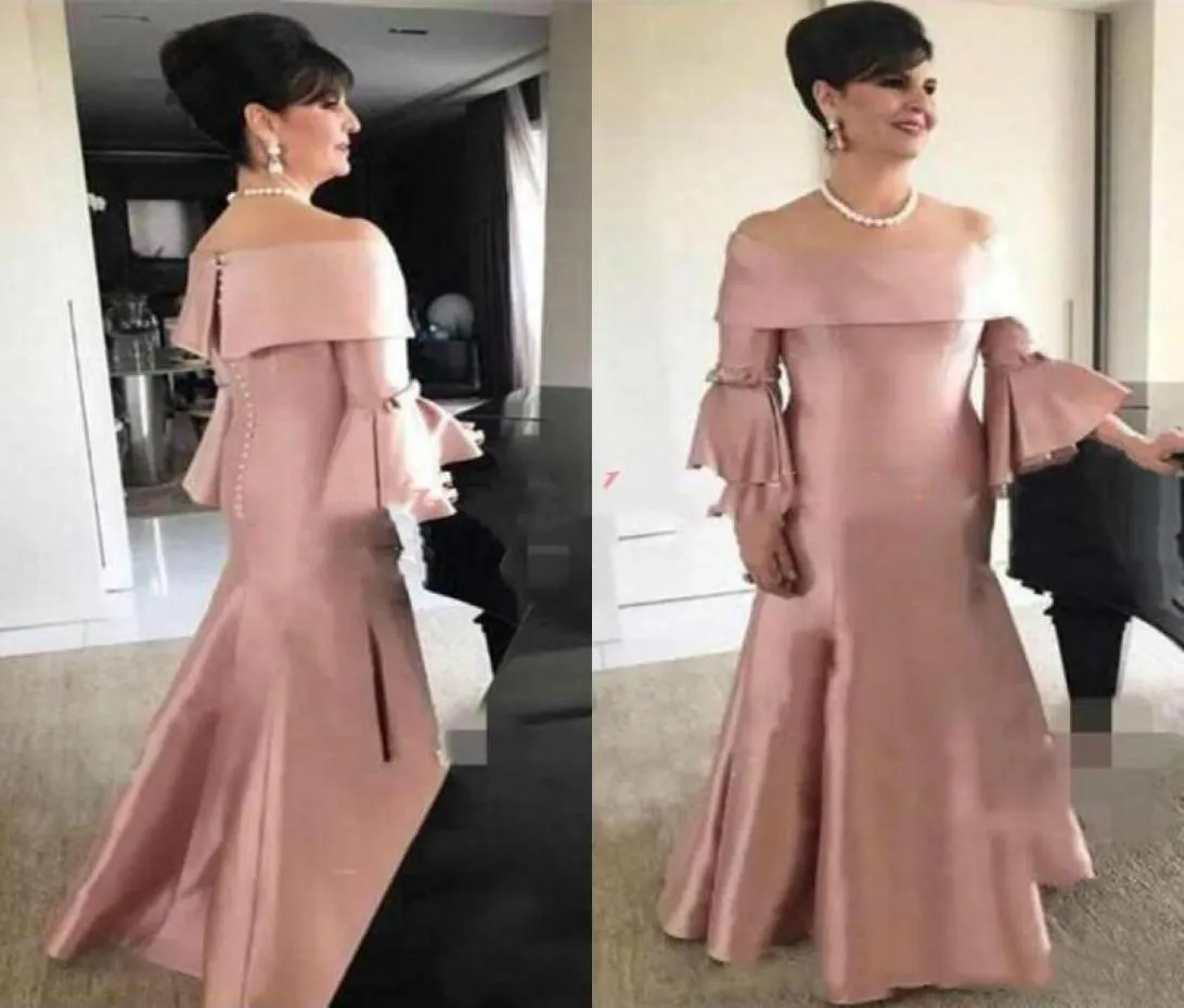 Vintage Noble Bateau Neck Plus taille mère de la mariée robes formelles poussiére rose soirée de soirée porte-invité de mariage robe de marié MOT5633867