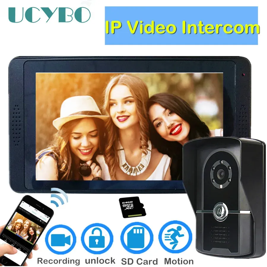 Intercom Wi -Fi Wireless Video Intercom Система сенсорный экран Smart Wired Video Doorled Camera SD -карта Запись IP видео дверь телефон