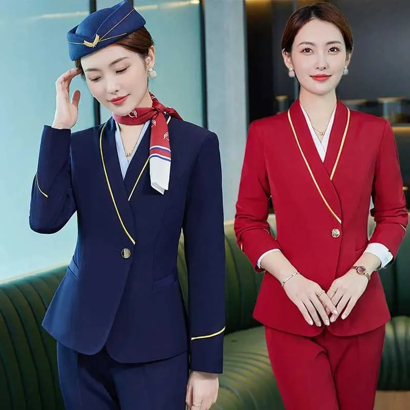 女子2ピースパンツ長いファッション新しい温度オフィスは、中国南部航空のための高速鉄道乗組員のユニフォームを着用しますSC240407