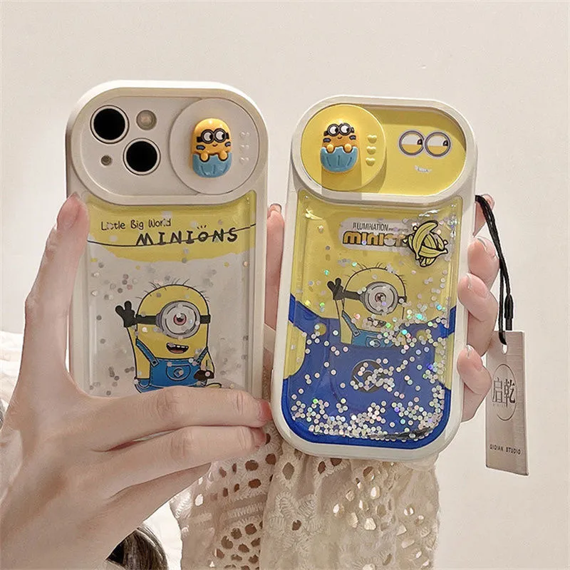 2024 عيون كبيرة لطيف الرمال الرمل والرسوم المتحركة Minion Apple Phone Case 13iphone11 anti fall 12promax full soft shell لطيف لطيف