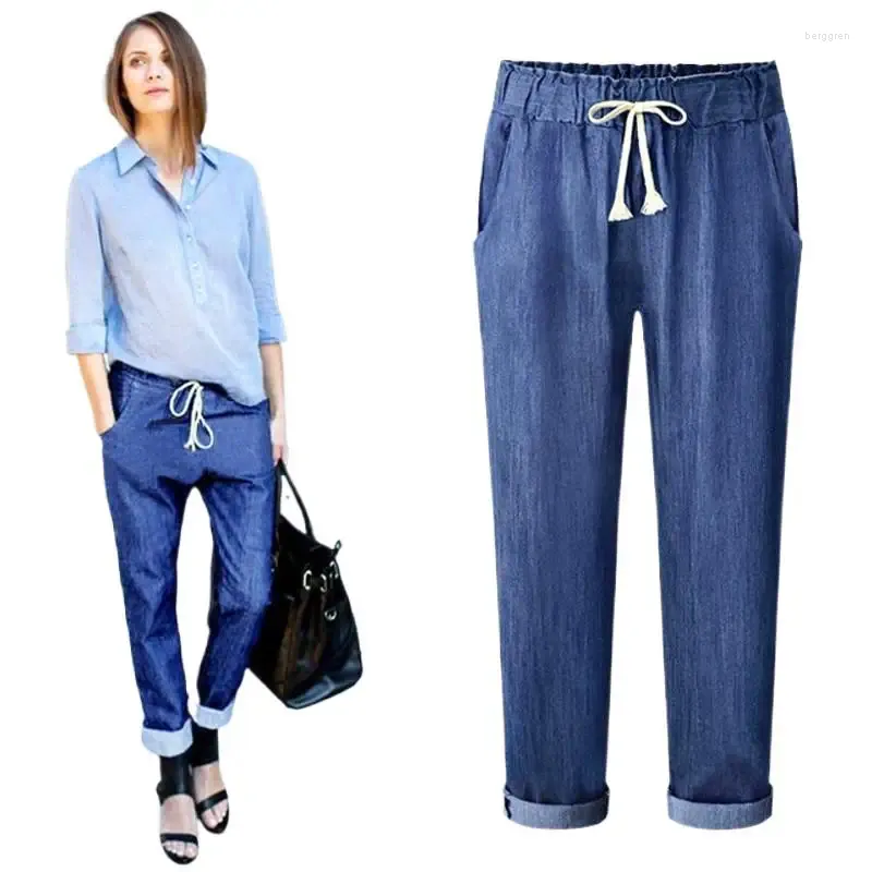 Jeans femminile 2024 Spring Summer Woman Long Fashion Cashstring Ankle Lehgth Pants Black Blue High Street
