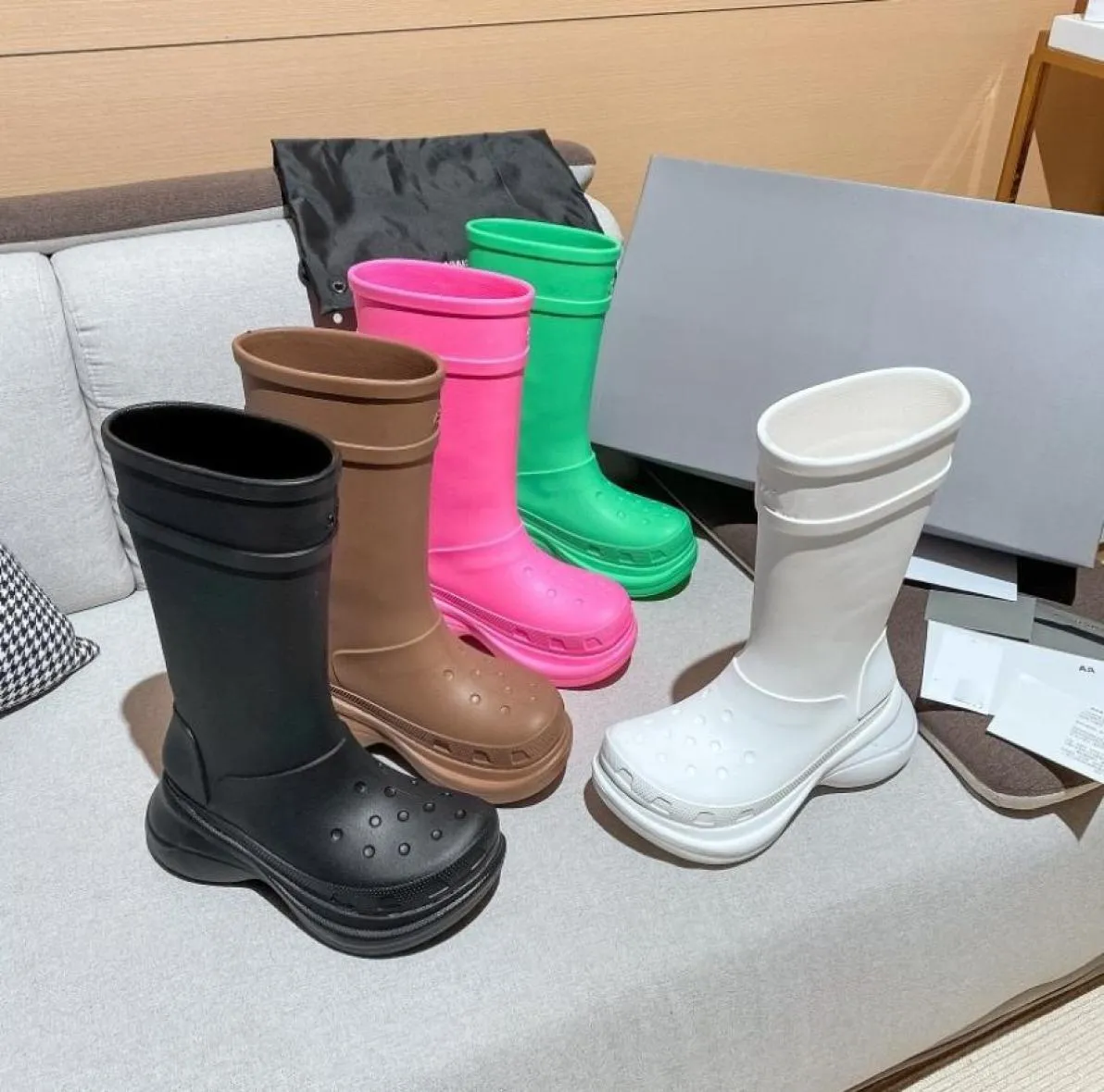 Women Designer Boot Boots Rain Rubber Winter Rainboots Platform Ankle Slip-On Half Pink Black Green Focalistic CROSS Outdoor Luxury fashion booties 35-423623296