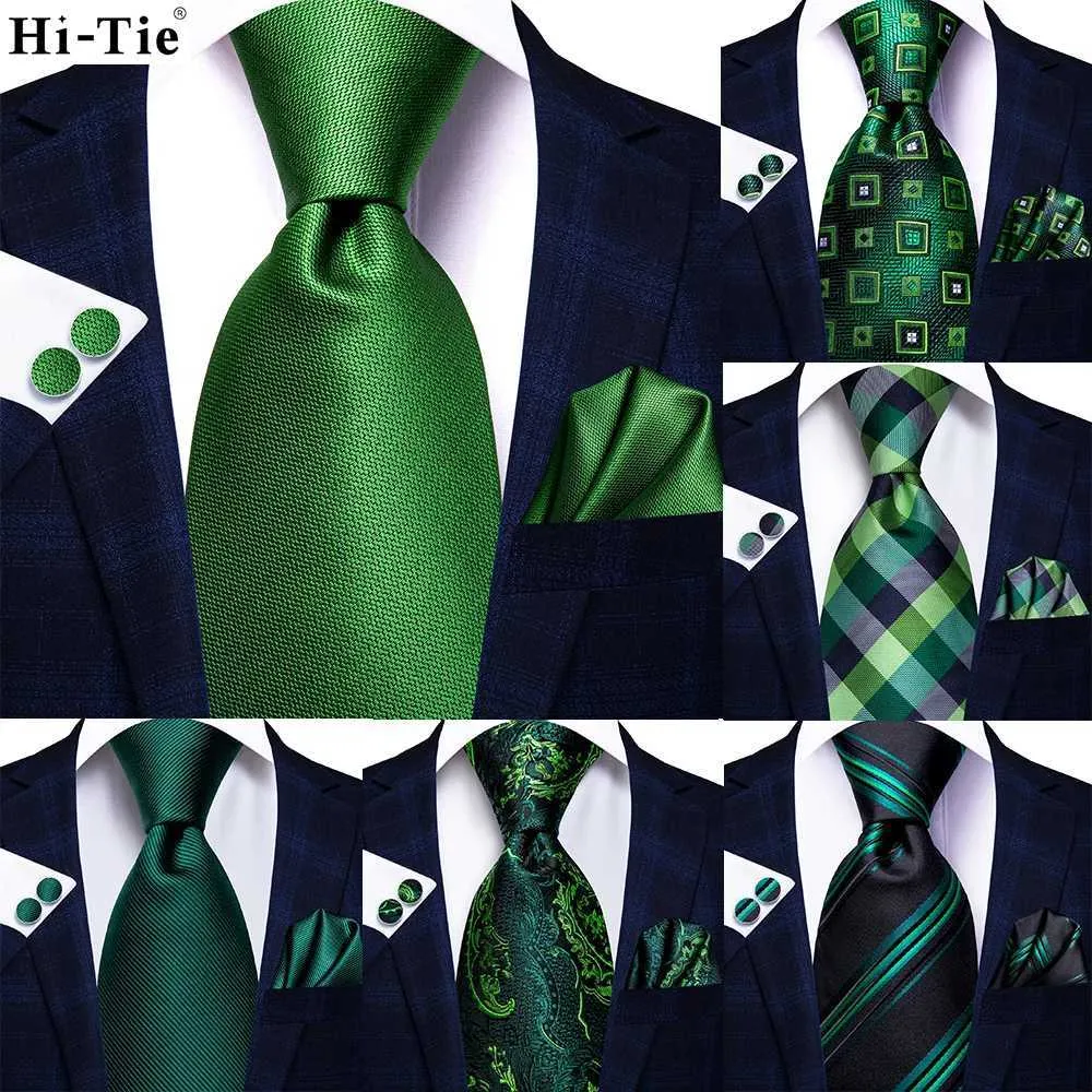 Clats de cou Senior Senior Designer Green Solide Stripe Paisley Silk Wedding Tie Collier Hanky Cuffe Links Fashion Business Party Direct Shippingc420407