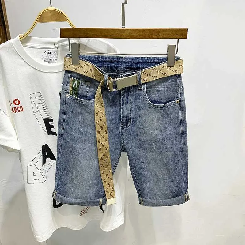 Men's Shorts Summer European and American fashion slim fit denim shorts for men loose fitting Korean fashion classic wash blue mens jeans J240407