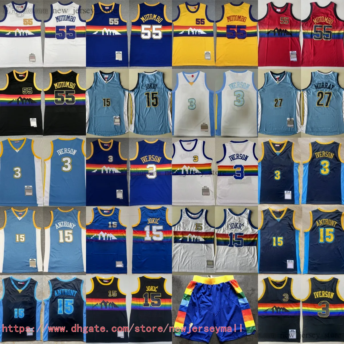 الكلاسيكية الرجعية 1991-92 كرة السلة 55 Dikembe Mutombo Jersey Throwback 15 Carmelo Anthony 3 Allen Iverson Murray Jokic Jerseys Treptable Sports قمصان