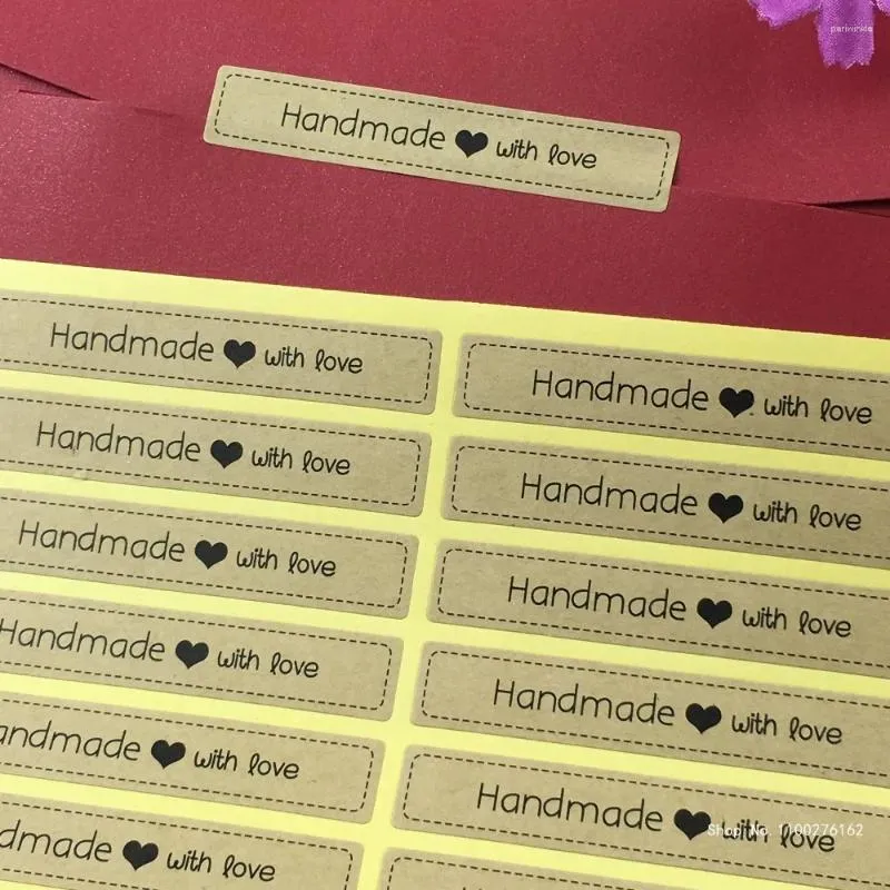 Party Supplies 500st Kraft Handgjorda med Love Sticker Etikett Tätningslimetiketter Bakning för present/lådor Packing