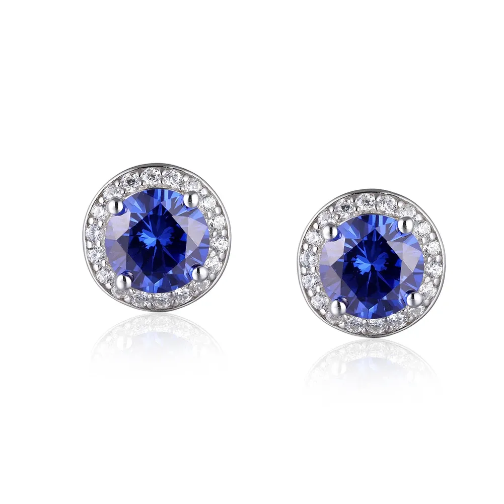 Earrings GZ ZONGFA Genuine 925 Sterling Silver Stud Earrings for Women Round 7mm Tanzanite Gemstone Wedding Fashion Gift Fine Jewelry