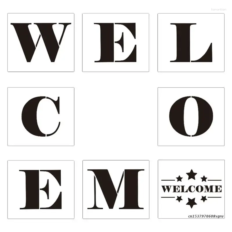 Window Stickers 8st/Set Welcome Letter Stencil Sign Malles for Målning på trä återanvändbar