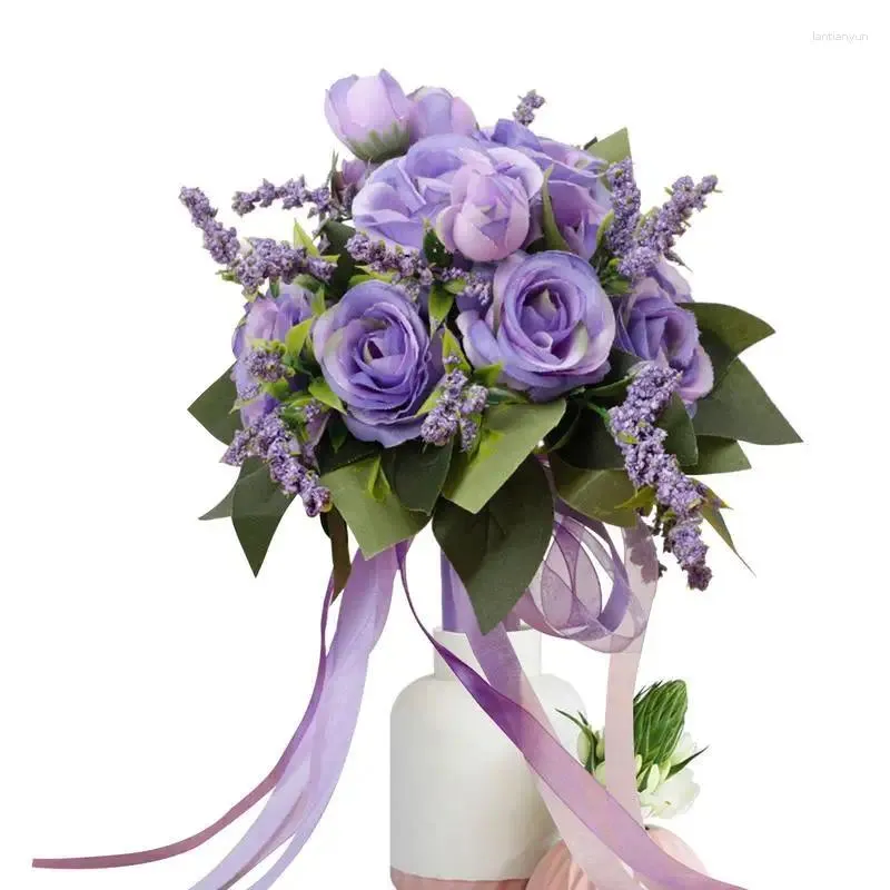 Fiori decorativi Sposa con bocchetti di fiori di fiori artificiali bianchi bouquet da sposa da sposa per feste di ufficio el