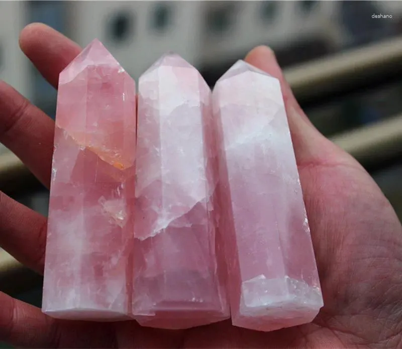 Dekoracyjne figurki na górze !!! 3PCS 65-78 mm naturalny rock różowy cristal de cuarzo rosa punto leczenie