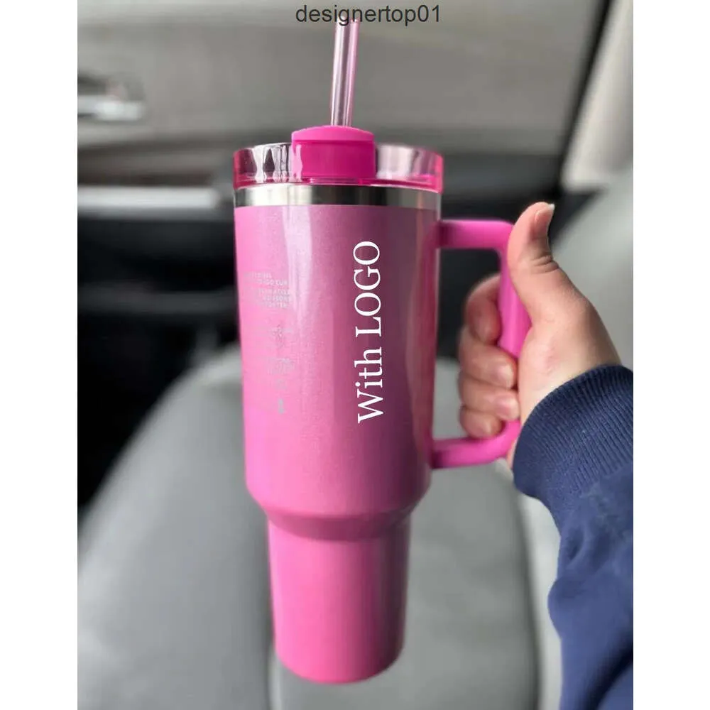 Stanleiness The Quencher H20 40oz mokken Cosmo Pink Parade Tumblers Geïsoleerde autocups roestvrijstalen koffie Termos Tumbler Valentines Day Gift Pink Sparkle 11 B9S4