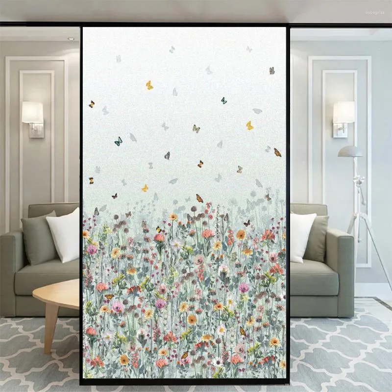 Raamstickers vlinder bloem privacy film lijmvrije decoratieve glazen bedekking statische huishoud tint frosted for home