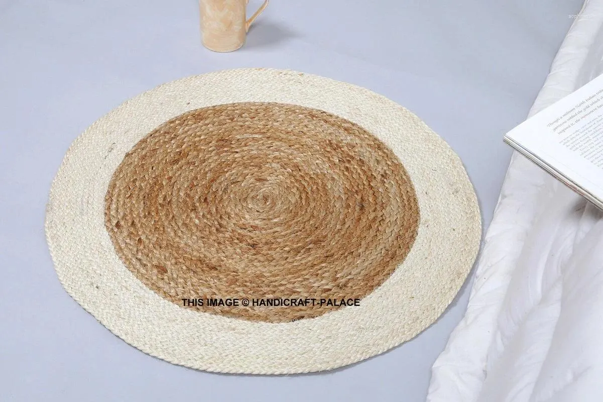 Tapijten Tapijten Jute en katoenen gevlochten natuurlijke ronde tapijt 60 cm voor huis woonkamer