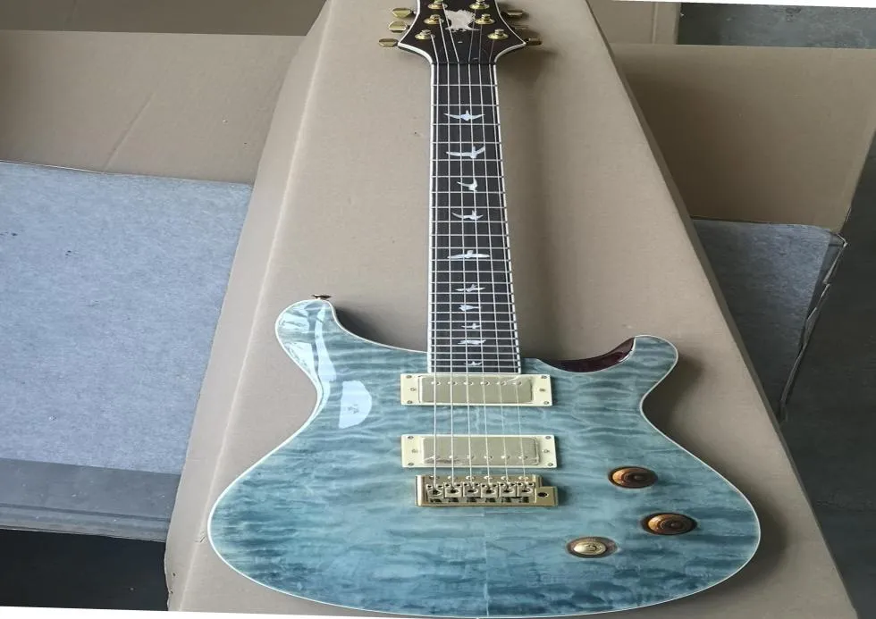 Sky blue prs quilted maple 6 string Electric Guitar PRS Flame Maple rosewood Fingerboard made in China Small Tremolo Bridge1740491