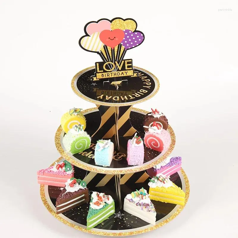 Party Supplies Black Gold Love Cake Stand Pappers Multi-Layer Tray Dessert Display Wedding Birthday Decoration