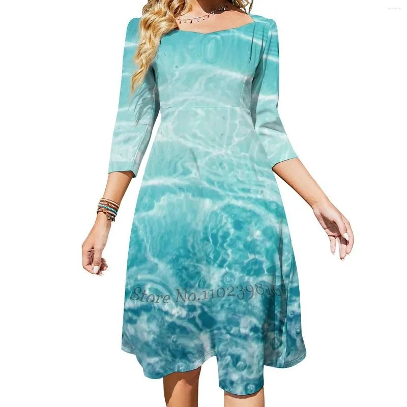 Abiti casual blu oceano sogno 1 decorazione dell'acqua arte abbigliamento quadrato collo quadrato eleganti vibrazioni estive di colore femminile stampato