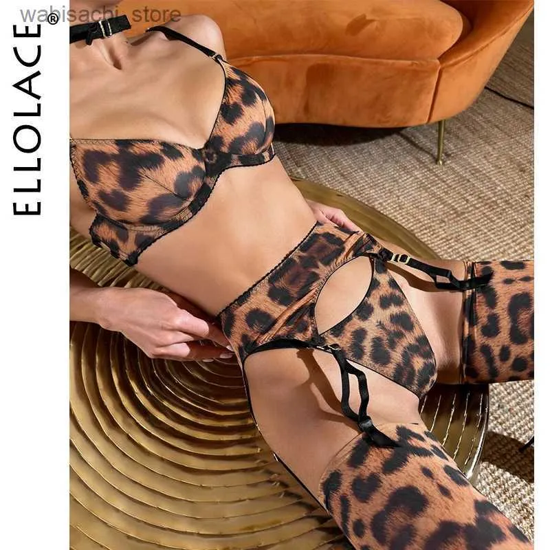 Sexig uppsättning ellolace leopard underkläder sexigt stöd sömlösa heta tjej underkläder sissy strumpeband exotiska uppsättningar fancy push up bh matchning uppsättningar l2447