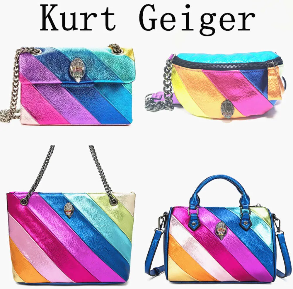 Mirror Quality Designer Bag Kurt Geiger Handtas Regenboogstrepen Luxe lederen Turn Women Man Schoudertassen Koppeling Flap Tote Hart Envelope Crossbody Tassen 656