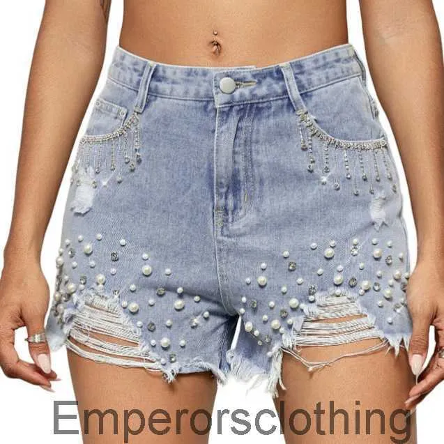 2024 Spring/Summer Broken Chain Beaded High Waist Denim Shorts Womens Hot Pants