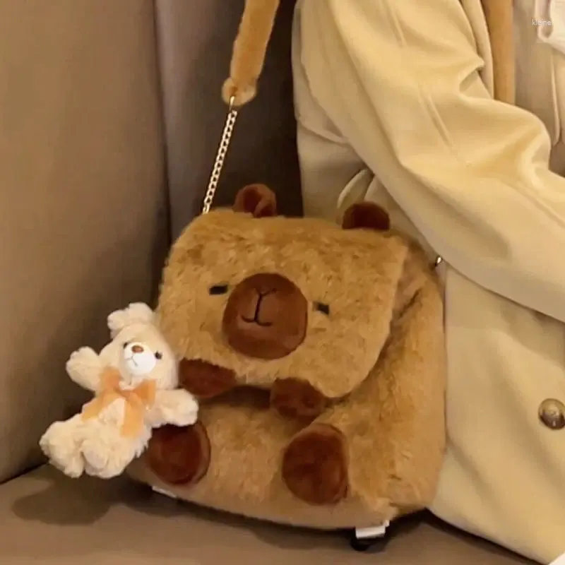 Torby szkolne urocze kreskówka duża pojemność Kawaii Capybara Plush Backpack School Torebka Bag Crossbody torebki na ramię