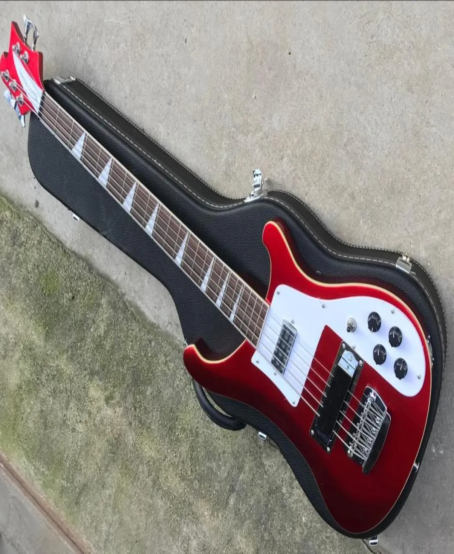 5 strängar 4003 Fire Glo Metallic Red Electric Bass Guitar Chrome Hardware White Pearloid Triangle Fingerboard Inlay1669699