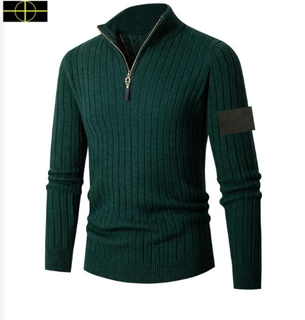 Pull de créateur de veste en pierre en peluche épaissie de couleur de couleur solide pour hommes à collier solide est la mode masculine de la rue Terre Pull à manches longues