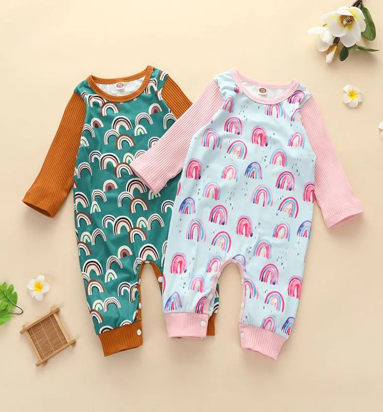 Barn Rompers Girls Rainbow Print Romper Spädbarn Toddler Lång ärm Jumpsuit Spring Autumn Fashion Boutique Baby Clothes Z34765988652