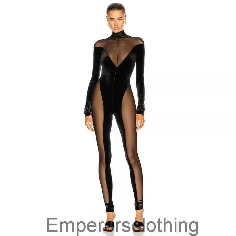 Neue Damen Mode sexy Samt Langschläre Jumpsuit Damen Mesh Slim Fit Hip Overalluit