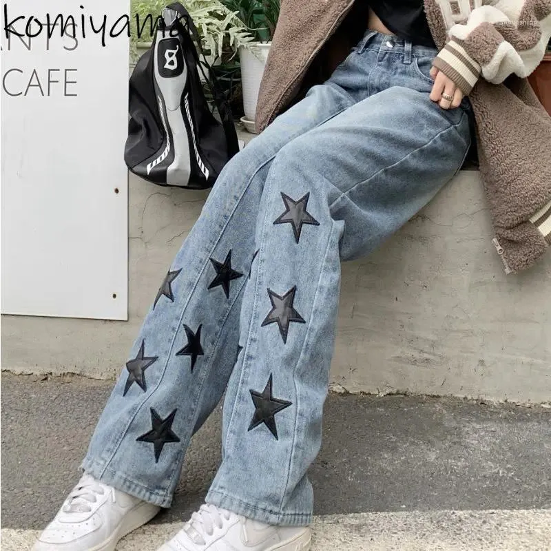Jeans femminile komiyama patchwork stella y2k gamba larga pantaloni in denim pantaloni di moda vintage pantaloni autunno 2024