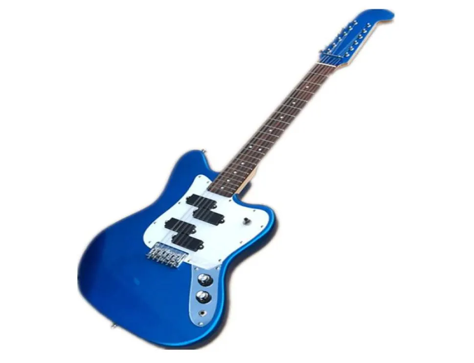 Anpassade 12 strängar Jagu Metal Blue Electric Guitar HH Pickups Basswood Body Maple Fingerboard Blue Head Delivery9290120