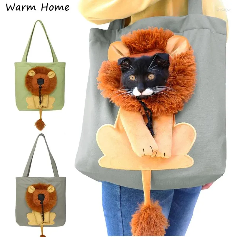 Cat Carriers 2024 Backpack Carrier Cute Little Lion Shaped Shoulder Bag Funny Dog Small Pets Canvas Go Out Tote Pet Travel Bags