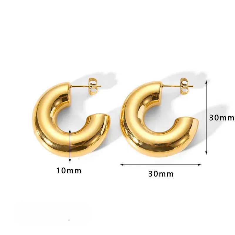 Vintage Stainless Steel Y C Shape Hoop Earrings For Women Fashion Gold Color Circle Round Glossy Huggie Jewelry 241106_voghion.com