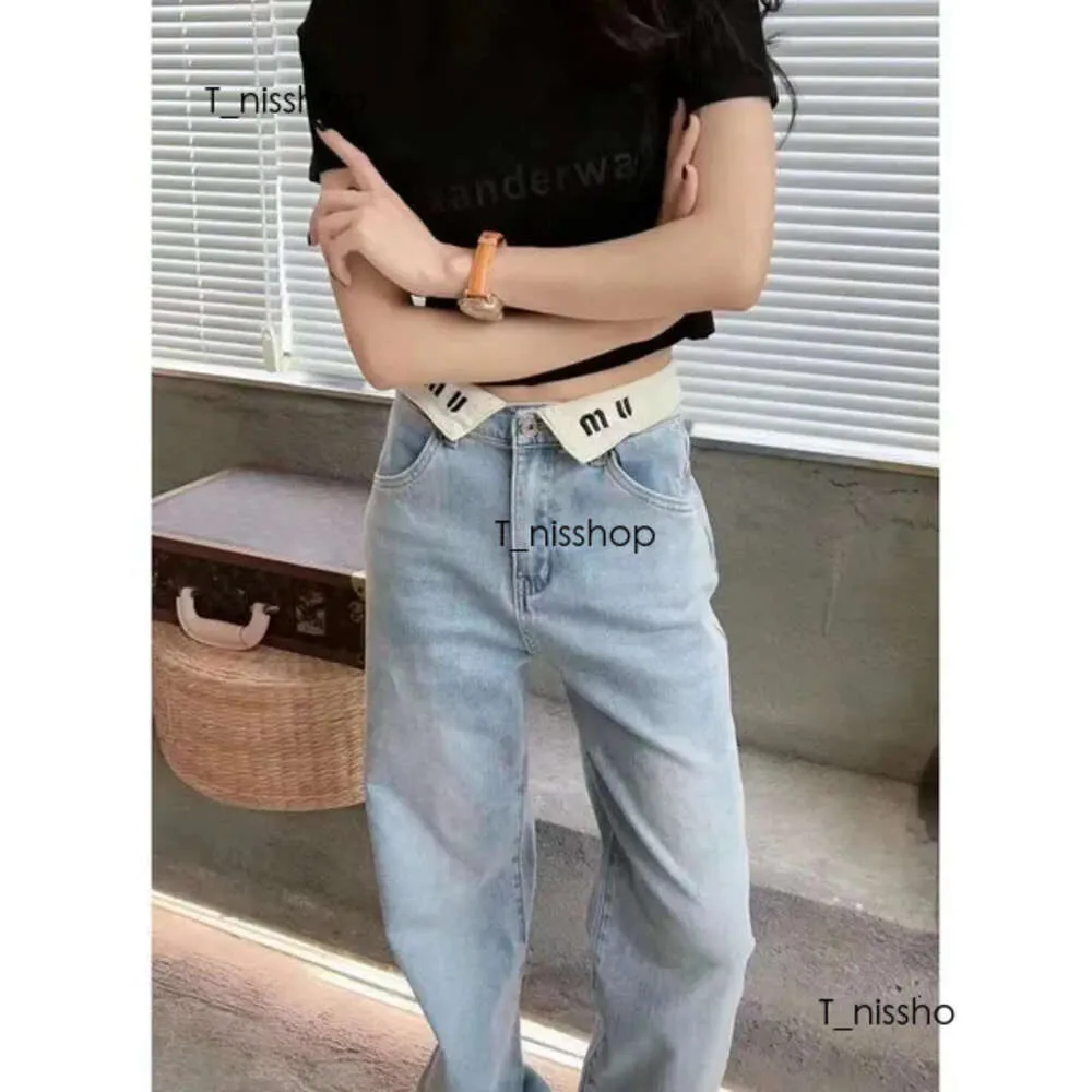 Damesontwerper Hoog getailleerde skinny jeans met witte reversbriefontwerp en rechte lengte denim broek 258