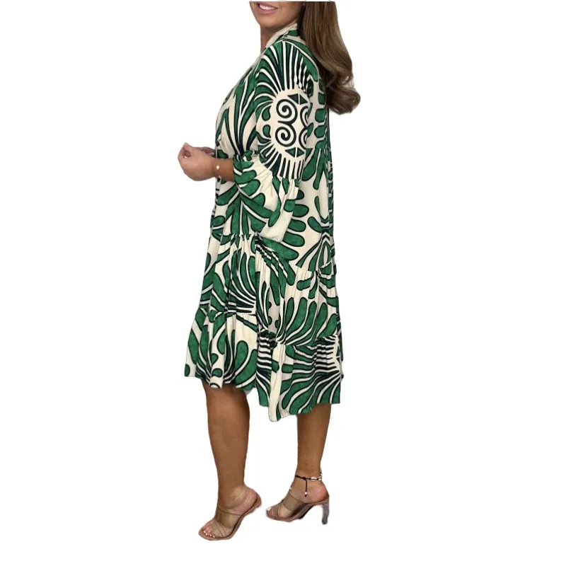 Zwycięski podstawowy designerski sukienki koszuli dla kobiet drukowane letni długi rękaw plaż