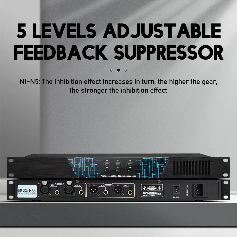 Adapter Professional Feedback Suppressor 4 i 4 Out Performance Stage Conference KTV Microphone Automatisk antiwhistelnivå justerbar
