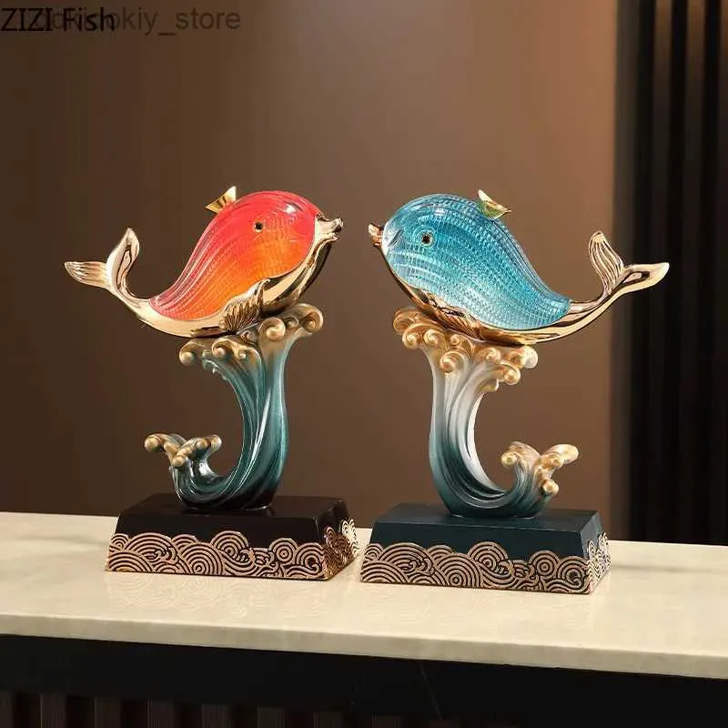 Arts et artisanat Resin Animal Ornements Sculpture Fish Livin Room TV statut Affiche des miniatures Décoration Crafts Accessoires Iftl2447