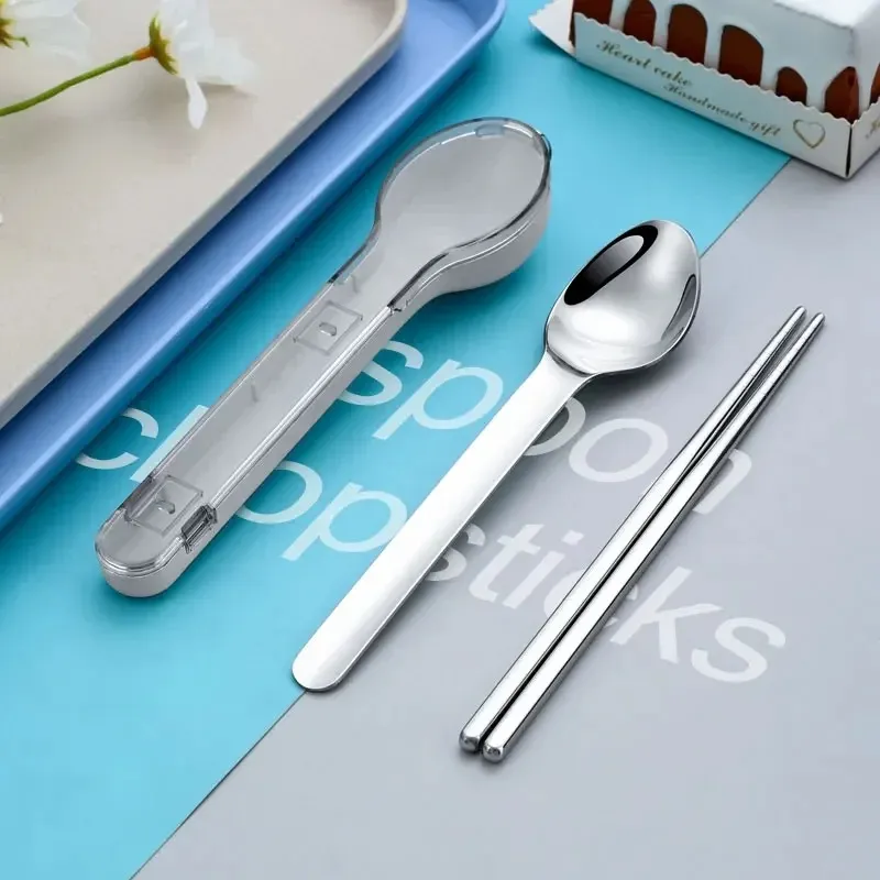 Portable Tableware With Storage Box Cutlery Dinner Set Travel Packaging Box Dinnerware Picnic Chopstick Spoon Dinnerware 2pcs