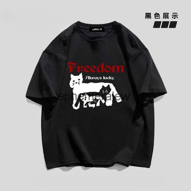 Frauen T-Shirt American Layered Cat Print reines Baumwoll-Kurzärärmel-T-Shirts für Männer und Frauen im Sommer 2024 Neues süßes koreanisches Mode Top H240407