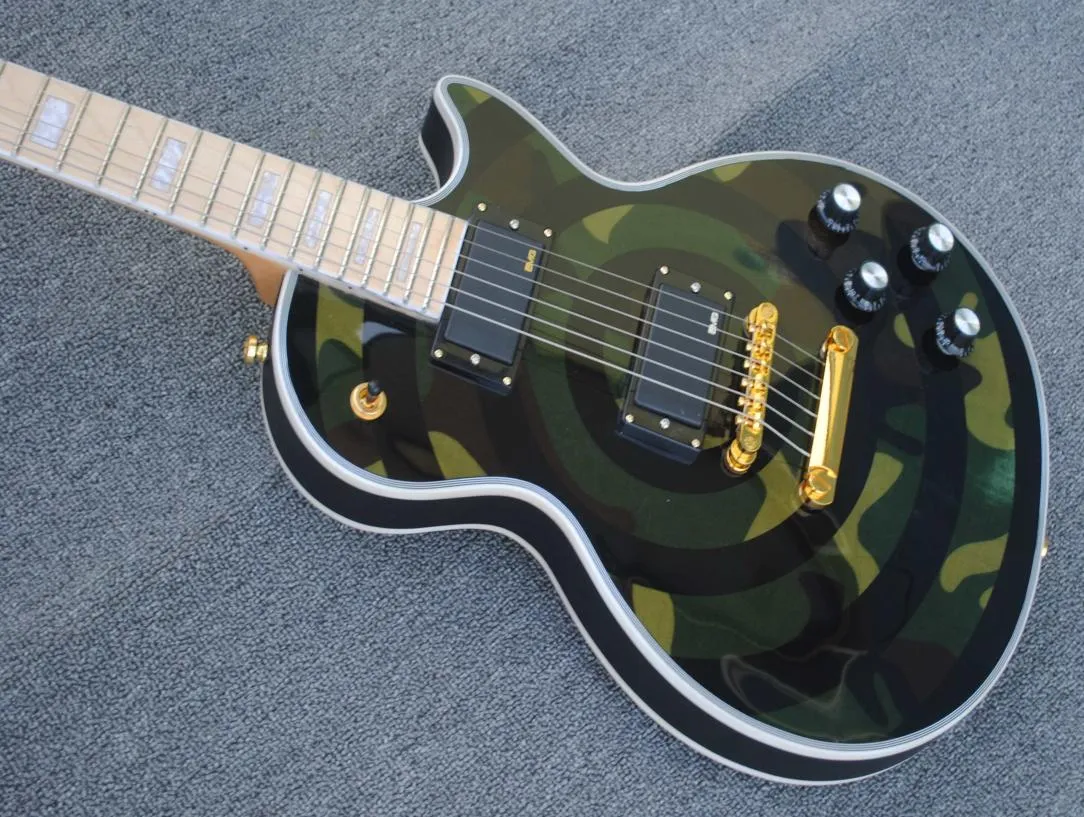 Nadir Zakk Wylde Mattecamouflage Siyah Bullseye Elektrikli Gitar Kopyalama EMG Pikaplar Altın Kafa Çubuk Kapağı Akçaağaç Klavye Mop Blo9903800