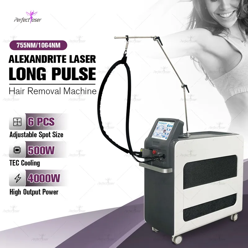 4000W Senaste Alexandrite Laser Hair Removal Machine 1064NM 755NM Dubbelvåglängder Professional 6-18mm med kall luftkylning Spara behandlingstid