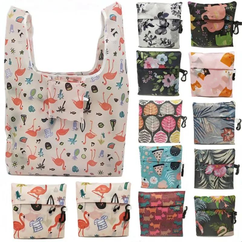 Opbergzakken Flamingo Recycle boodschappentas eco herbruikbare tote cartoon bloemen schouder vouwen handtassen afdrukken