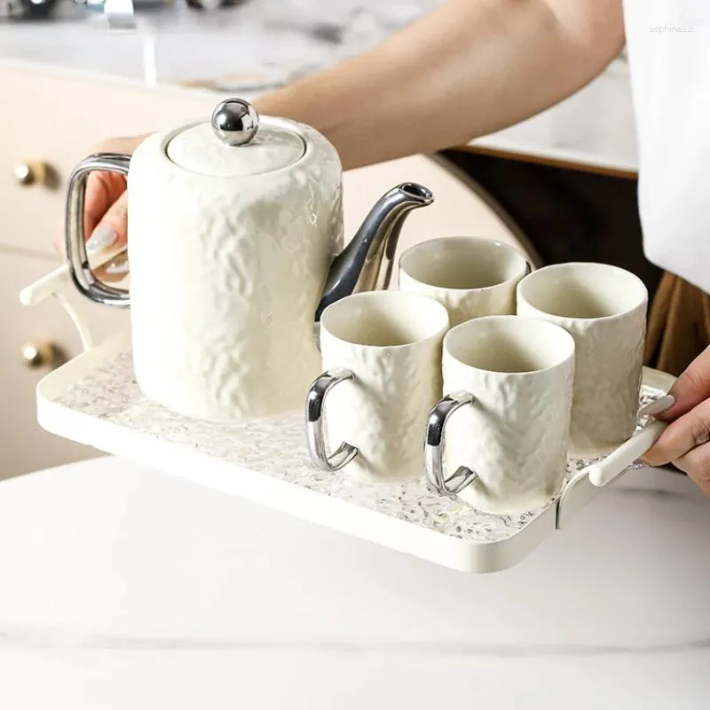 Tee-Sets Europäische High-End-Wasserbecher-Set Home Wohnzimmer Keramik Flasche Trinkkücher Küchentheal Geschirr