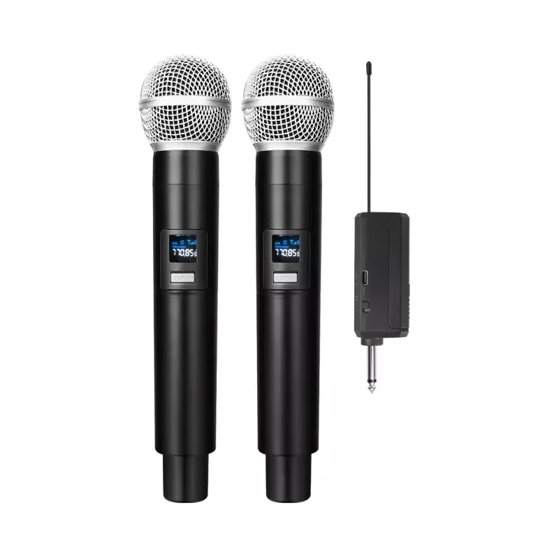 Microphones Leedoar Dual Channels UHF Wireless Microphone Set Handheld Fréquence Dynamic Mic pour Karaoke Wedding Party Church KTV Show