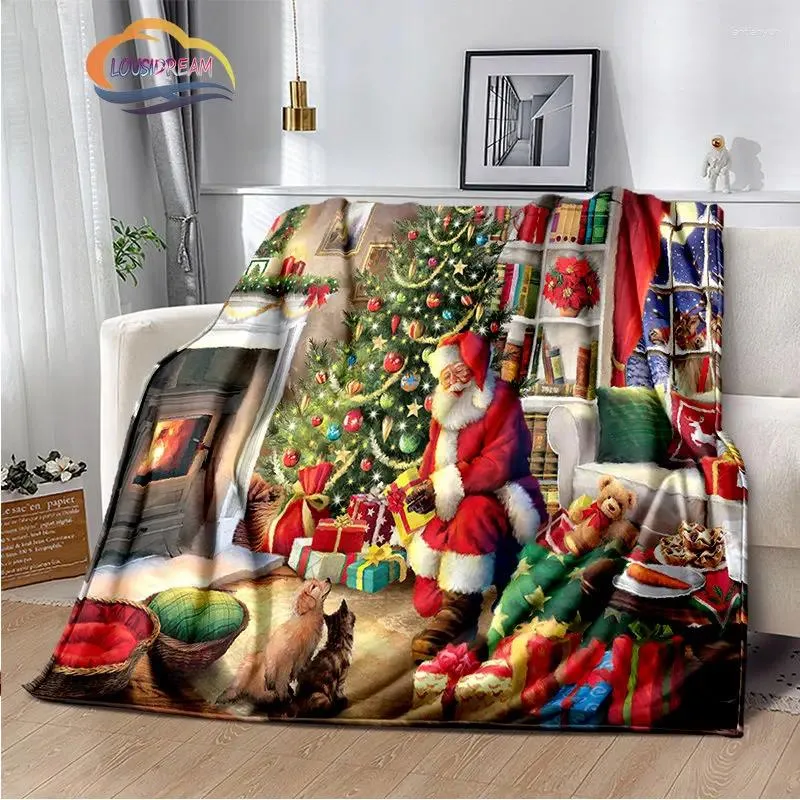 Blankets Christmas Blanket Santa Claus Bedroom Livingroom Sofa Flannel Children Gifts Home Decor Warm Bedspread