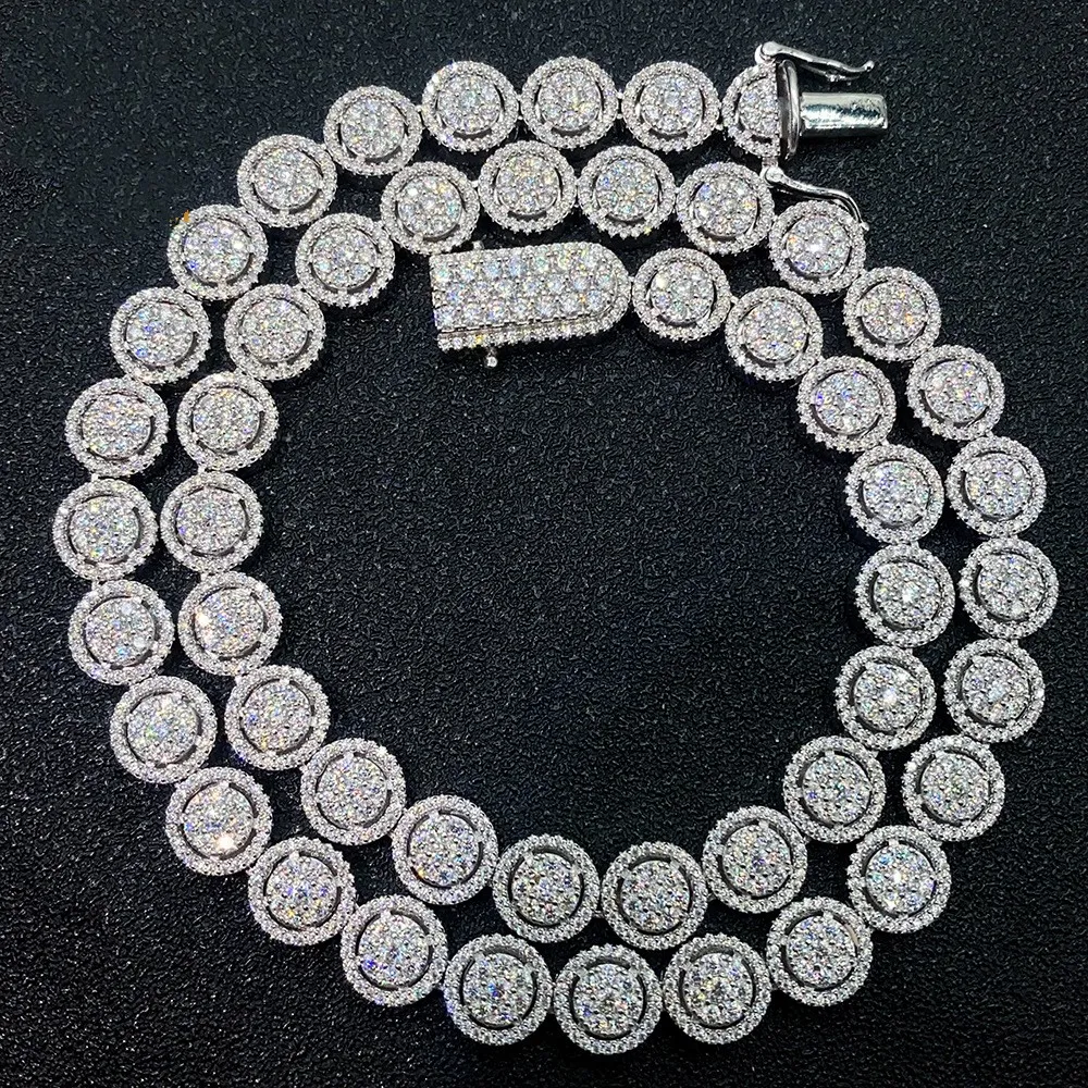 Testador de passes 10mm 18-24 polegadas S925 Silver Gra Moissanite Colares Chain Chain de 7/8/9 polegadas para homens Mulheres REAL Diamond Moissanite Chain Jóias