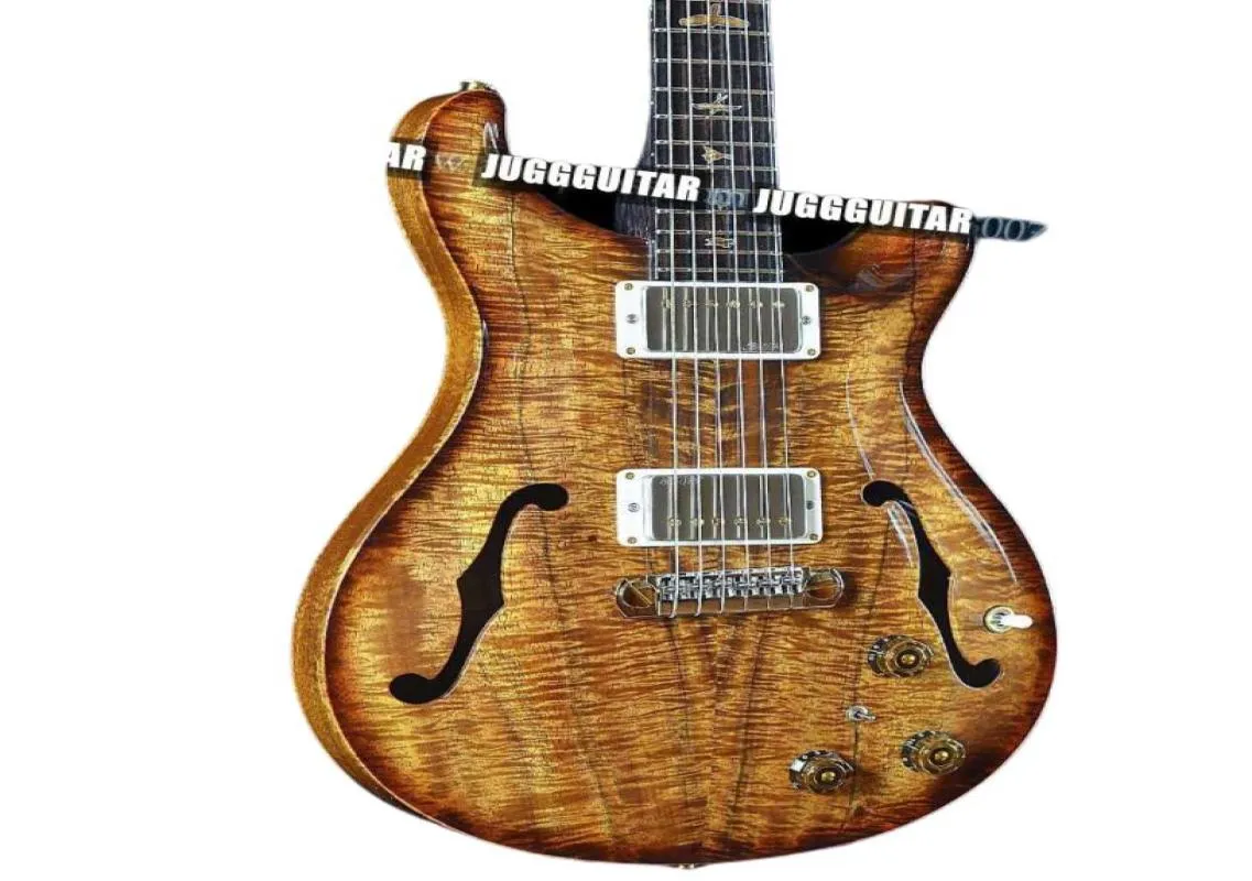 Smith II rechtvaardige Koa Flame Maple Top Back Back Back AMBER Electric Guitar Semi Hollow Body Double F Holes Abalone Birds Inlay Private2419121