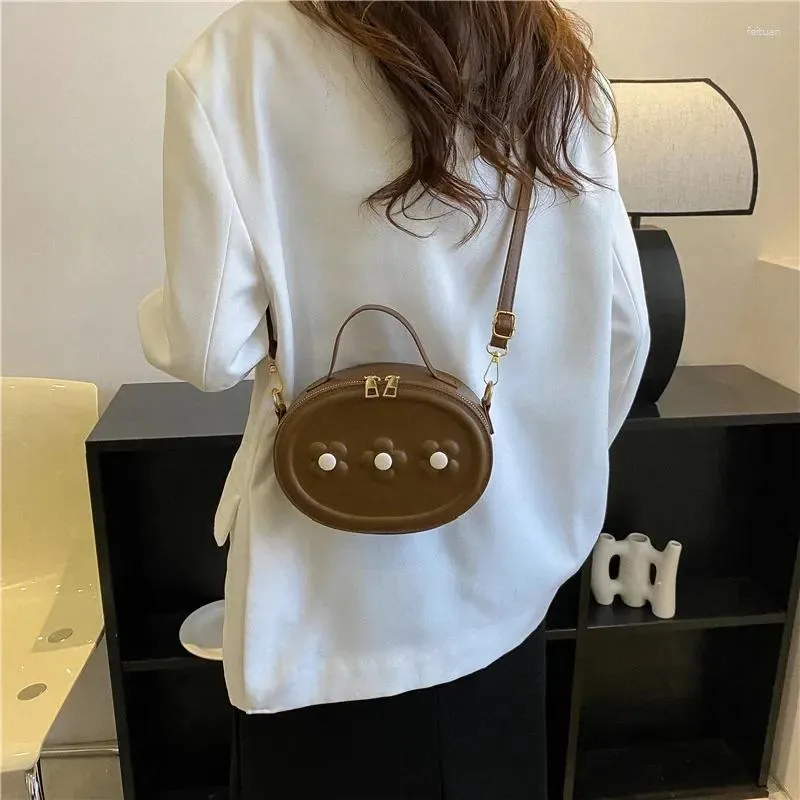 Totes PU Round Shoulder Bags Trendy Leisure Commuting Adjustable Crossbody Simple Cute Flowers Design Women's