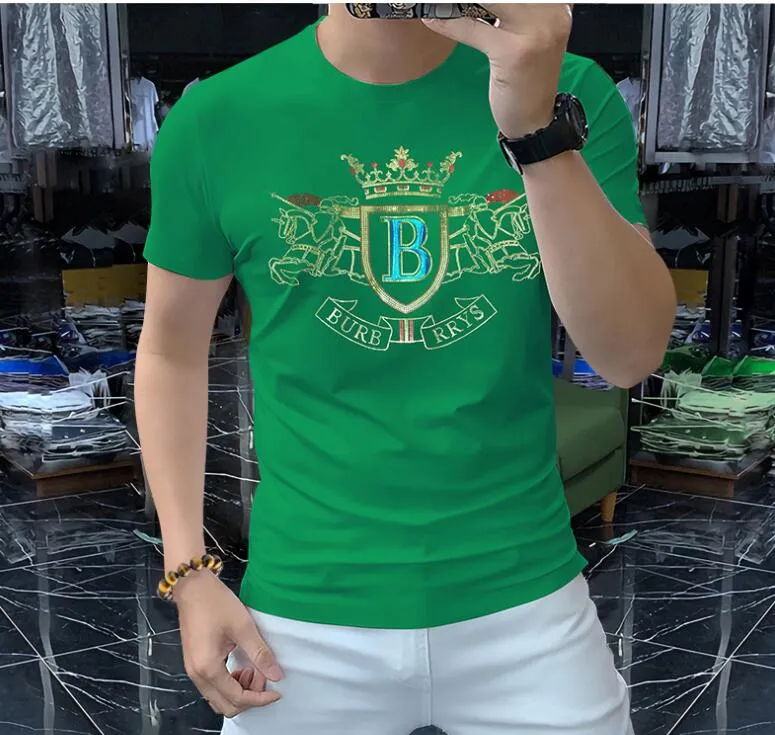 Yaz Yeni Erkekler Sıradan 3d Heavy Sıcak Matkap El Sanatları Gömlek T-Shirts Klasik Köpüklü Parlatıcı Yeşil Renk Tees Tshirt Erkek Moda Pluz Boyut Kısa Kollu Üst Tee