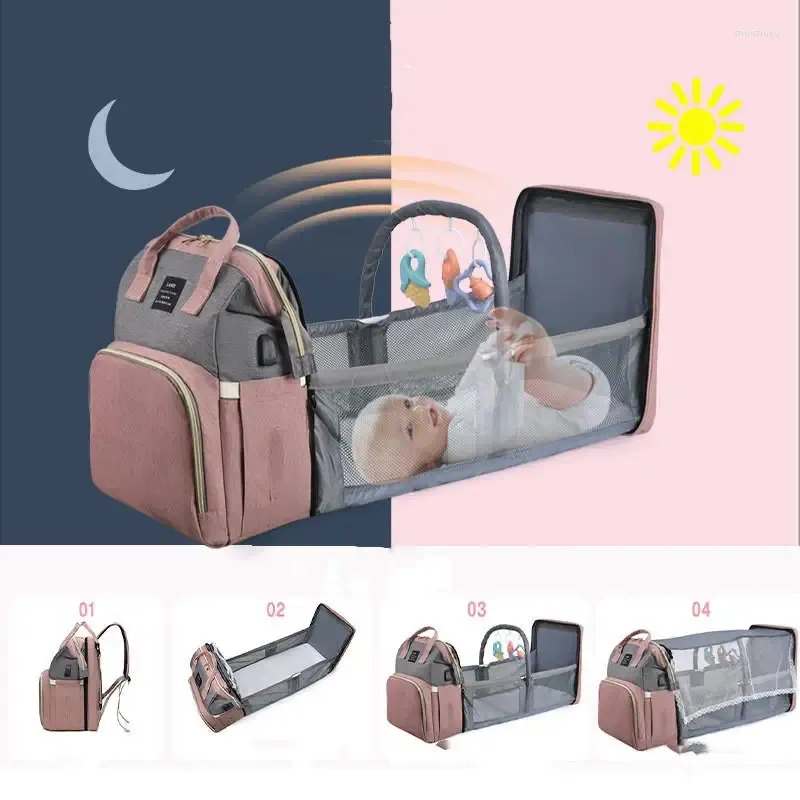 Aufbewahrungstaschen Klappende Mama-Taschen Leichte tragbare Krippenbett Großkapazität Baby-Rucksack Female Mama